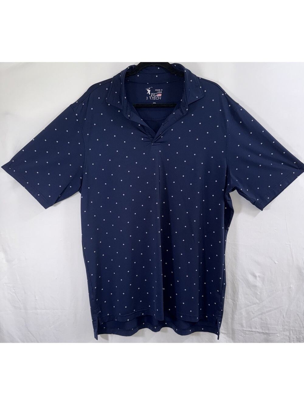 FG Tech Golf Polo Shirt Blue White Stars Short Sleeve Polyester Made in USA XXL